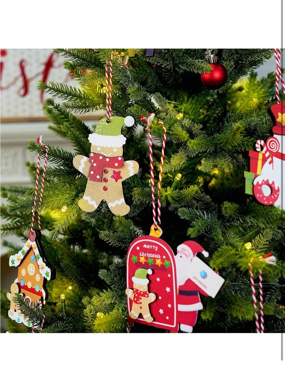 Alupssuc 20Pcs Wooden Christmas Tree Decorations, Santa Claus & Gingerbread 18pc